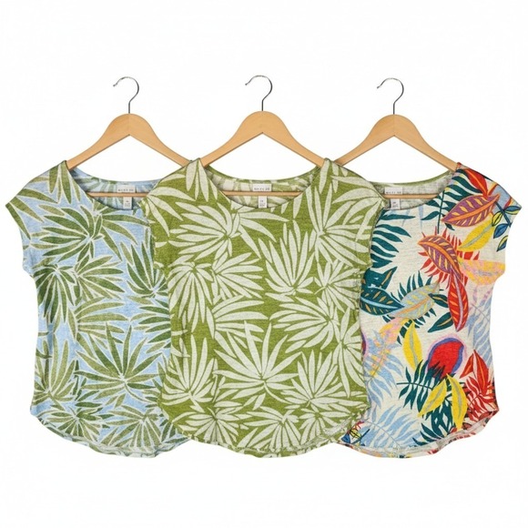 Rachel Zoe Tops - Rachel Zoe Lot Of 3 100% Linen Tropical Leaf Print Tops Size M-L Multicolor